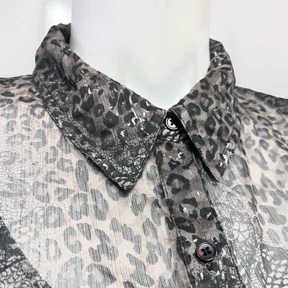 Lane Bryant Lace Animal Print Blouse Sheer Plus Size 1X 14 16 Long Sleeve Button - Picture 12 of 15
